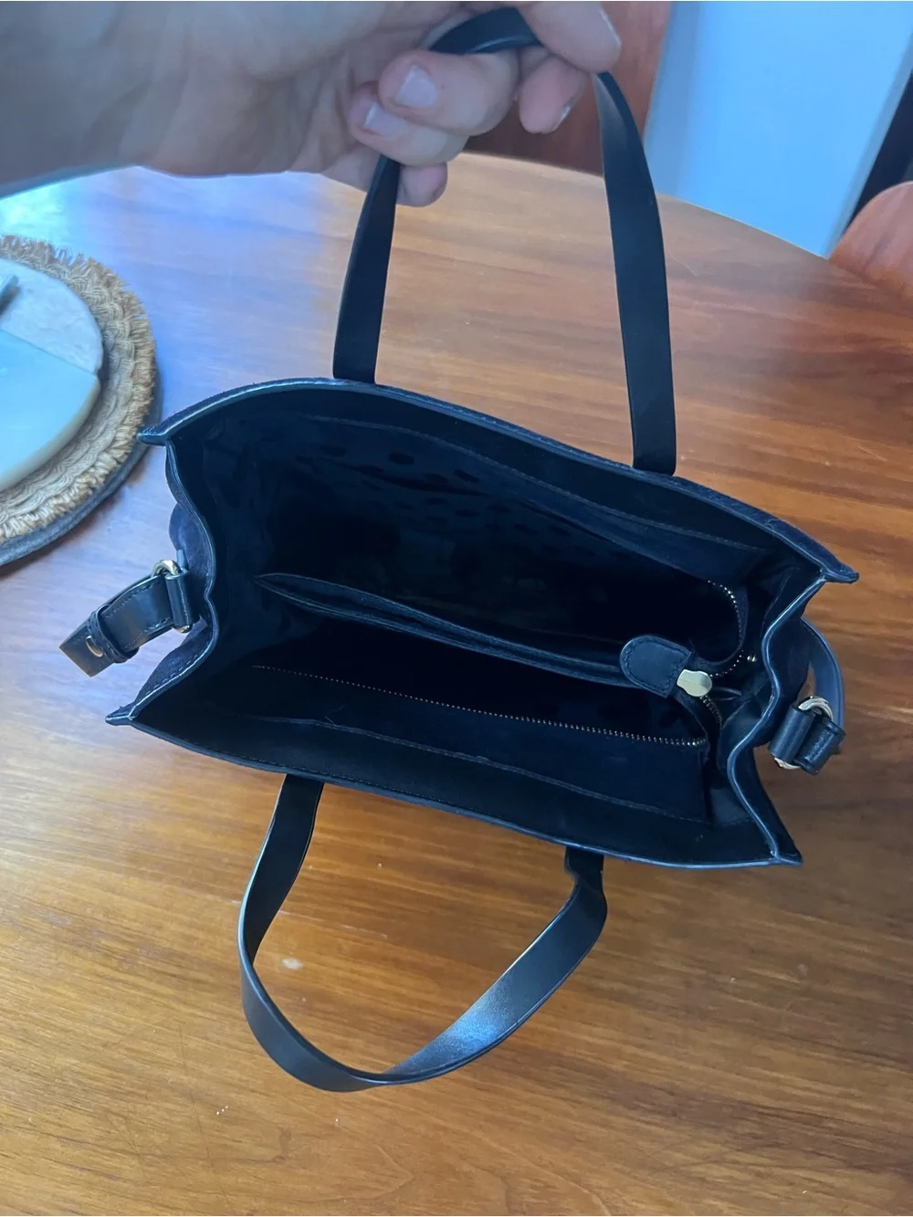 Claudie Pierlot Suede Cross Body Bag with Ring Accent - Navy